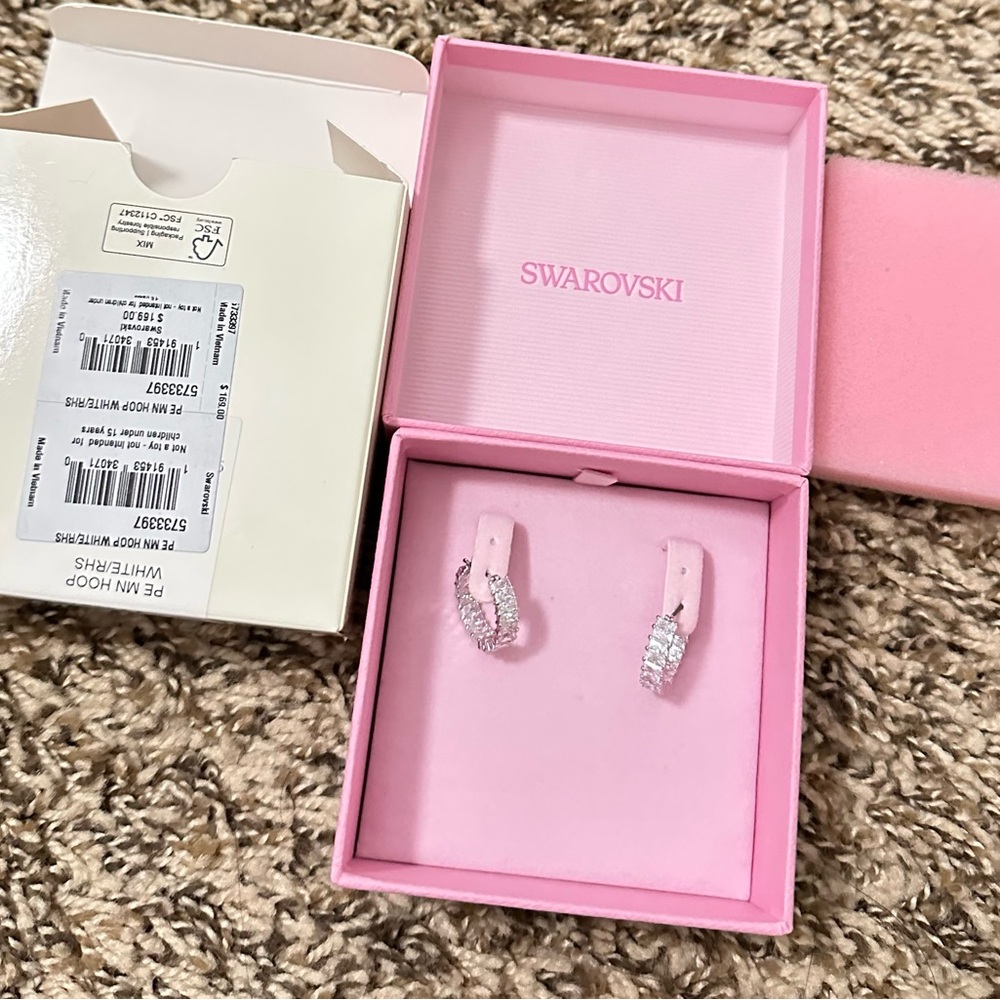 Swarovski White and Silver Hoop Earrings